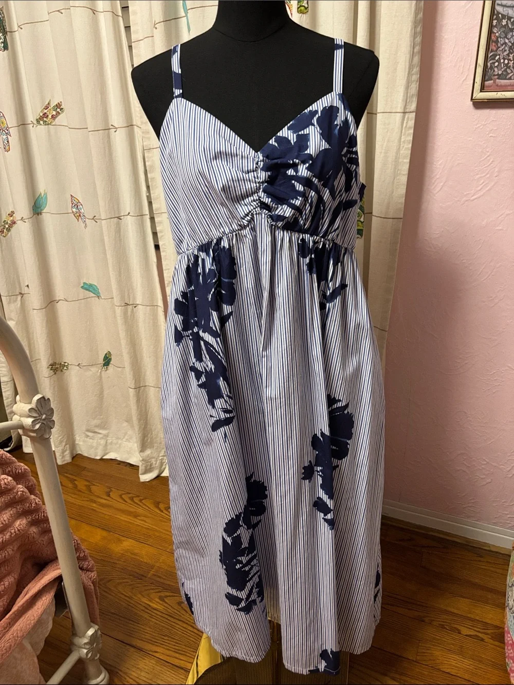 Abercrombie & Fitch Navy and White Striped Floral Sundress